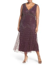 Pisarro Nights Plus Size Chevron Motif Sleeveless Embellished Midi Dress