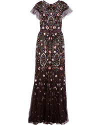 Burgundy Embellished Sequin Maxi Dress