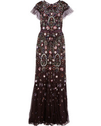 Needle & Thread Enchanted Embellished Tulle Maxi Dress Claret