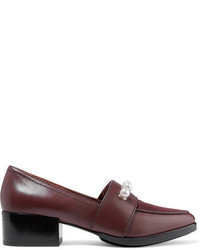 3.1 Phillip Lim Quinn Embellished Leather And Suede Loafers Burgundy