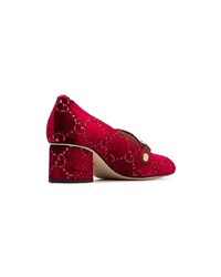 Gucci Red Sylvie 55 Velvet And Leather Pumps