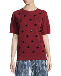 Marc Jacobs Short Sleeve Dot Embellished Sweatshirt Burgundy