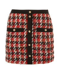 Burgundy Embellished Tweed Mini Skirt