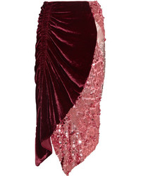 Preen by Thornton Bregazzi Arnette Embellished Tulle Velvet And Silk Midi Skirt Burgundy
