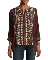 Johnny Was Cenote Button Front Georgette Blouse W Embroidery
