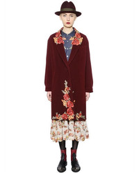 Antonio Marras Floral Embroidery Wool Blend Velour Coat
