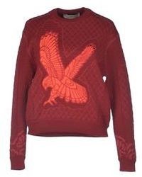 Burgundy Embroidered Crew-neck Sweater