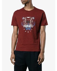 Kenzo Burgundy Red Tiger Logo T Shirt