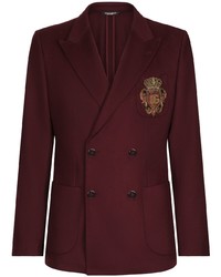 Burgundy Embroidered Double Breasted Blazer