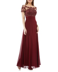 JS Collections Embroidered Illusion Bodice Gown