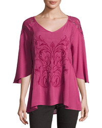 Miss Me 34 Sleeve Embroidered Top Burgundy