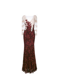 Burgundy Embroidered Lace Evening Dress