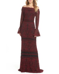 Tadashi Shoji Bell Sleeve Embroidered Lace Gown