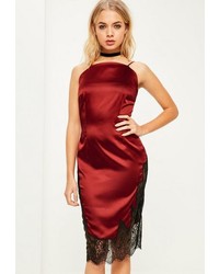 Missguided Red Silky Eyelash Lace Embroidered Midi Dress