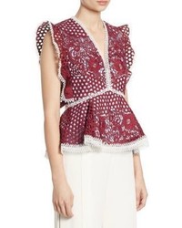 Alexis Kirk Ruffled Embroidered Lace Peplum Top