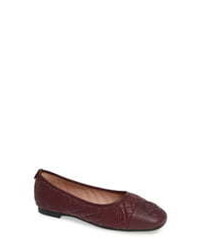 Burgundy Embroidered Leather Ballerina Shoes
