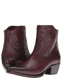 Burgundy Embroidered Leather Cowboy Boots