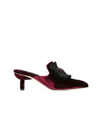 Burgundy Embroidered Leather Mules