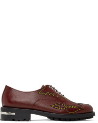 Burgundy Embroidered Leather Oxford Shoes