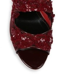 Oscar de la Renta Ambria Mesh Patent Leather Peep Toe Sandals