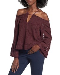 Burgundy Embroidered Off Shoulder Top