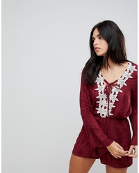 Burgundy Embroidered Playsuit