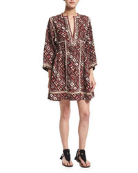 Isabel Marant Side Gather Embroidered Silk Dress Burgundy