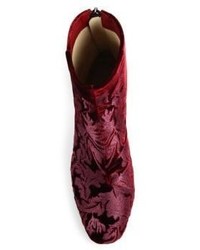 Alexandre Birman Regina Embroidered Velvet Block Heel Booties