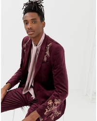ASOS Edition Skinny Suit Jacket In Burgundy Embroidered Velvet