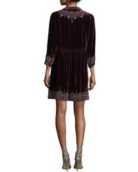 Johnny Was Flores 34 Sleeve Boho Velvet Dress W Floral Embroidery Petite
