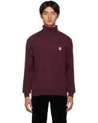 Burgundy Embroidered Wool Turtleneck