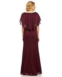 Adrianna Papell Beaded Waist Capelet Gown