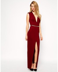 Asos Collection Deep Plunge Maxi With Belt