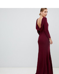 Yaura Cowl Back Maxi Dress With Fishtail In Maroon