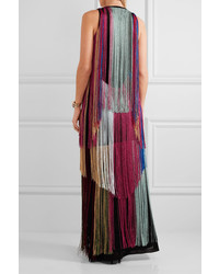 Roberto Cavalli Fringed Knitted Gown Burgundy