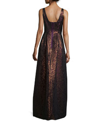 Teri Jon Jacquard Sleeveless Gown Merlot