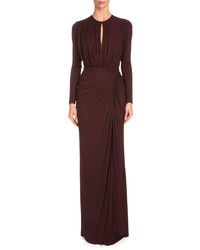 Givenchy Long Sleeve Draped Keyhole Gown Burgundy