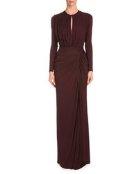 Givenchy Long Sleeve Draped Keyhole Gown Burgundy