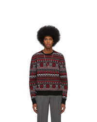 Alexander McQueen Black And Red Wool Jacquard Sweater