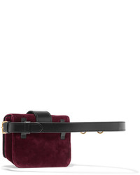 Prada Leather Trimmed Velvet Belt Bag Burgundy
