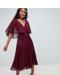 Asos Tall Asos Design Tall Midi Dress With Pleat Skirt And Flutter Sleeve