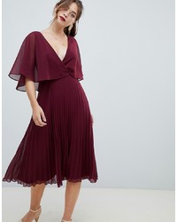 ASOS DESIGN Midi Dress With Pleat Skirt And Flutter Sleeve