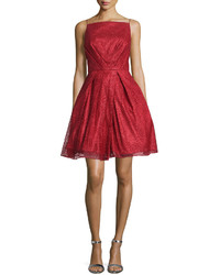 Monique Lhuillier Ml Shimmery Fit And Flare Cocktail Dress Merlot