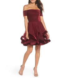 La Femme Off The Shoulder Velvet Tulle Party Dress