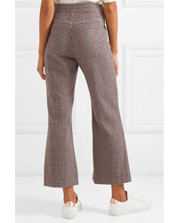 See by Chloe See By Chlo Houndstooth Wool Blend Cropped Flared Pants Burgundy