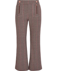 See by Chloe See By Chlo Houndstooth Wool Blend Cropped Flared Pants Burgundy