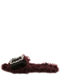 Miu Miu Furry Flat Slide Sandal Dark Red
