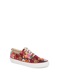 Burgundy Floral Canvas Low Top Sneakers
