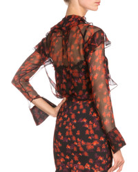 Givenchy Long Sleeve Floral Print Poet Blouse Red