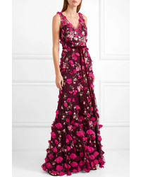 Marchesa Notte Embroidered Appliqud Tulle Gown